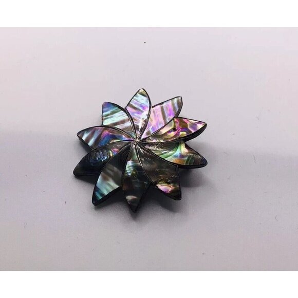 Vintage Sterling Abalone Pinwheel Brooch Pin Signed Mexico 925 - Picture 3 of 6